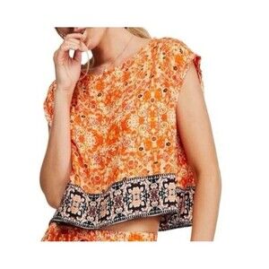 FREE PEOPLE Make My Day Tapestry Floral Print Crop Top SMALL  Bohemian